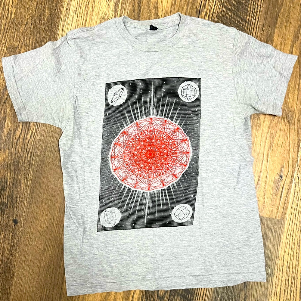 Gray T-Shirt with Red Geometric Design